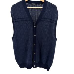 Segreto Navy Blue 100% Merino Wool Ribbed Button Front Cardigan Sweater Vest